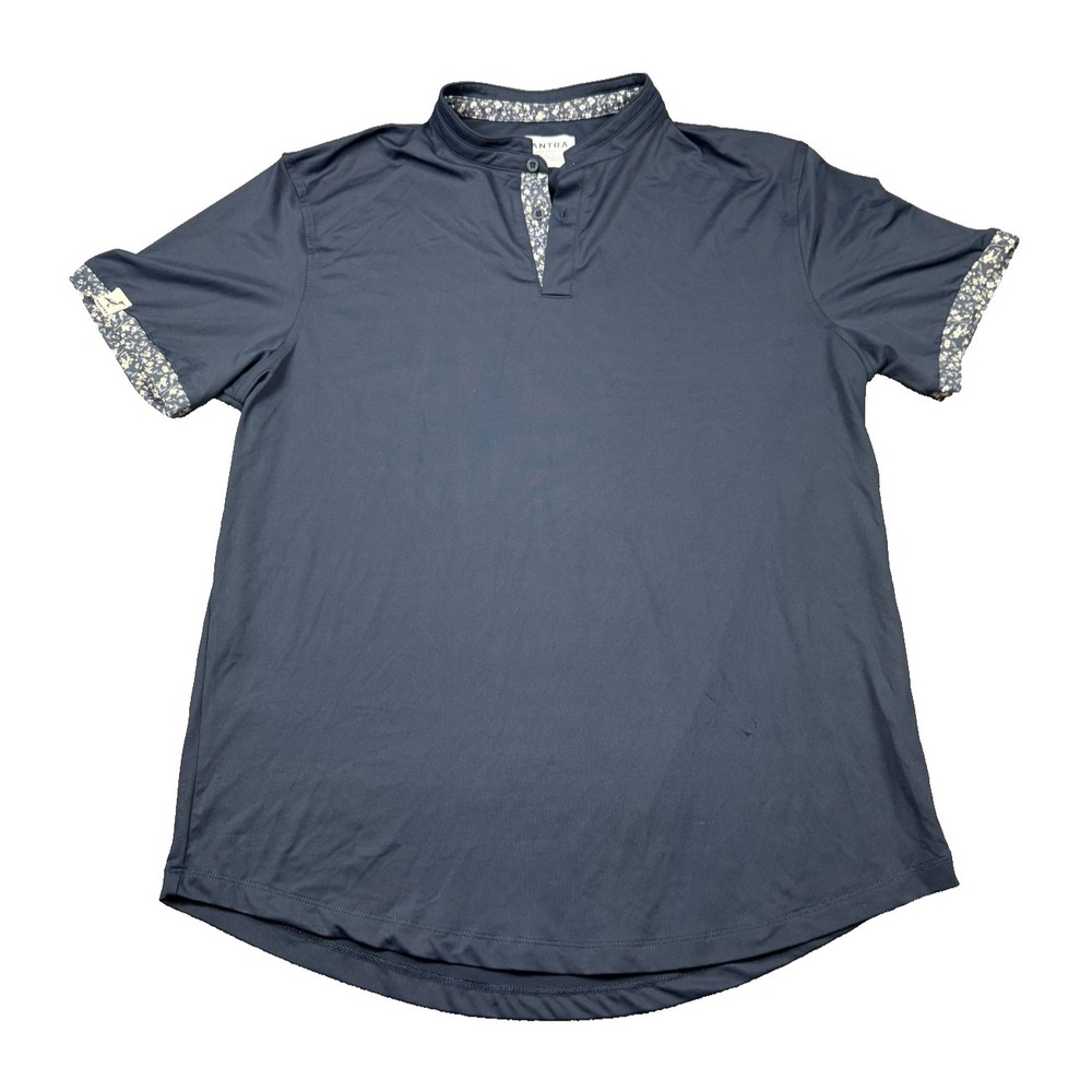 Mantra Polo Shirt Mens XL Navy Blue Performance Stretch Floral Trim Golf Eco